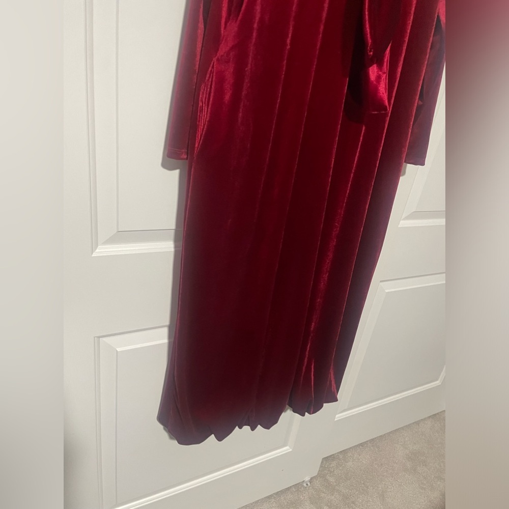♥️Velvet Burgundy Red Bubble Dress /w Pockets♥️ - Picture 5 of 13